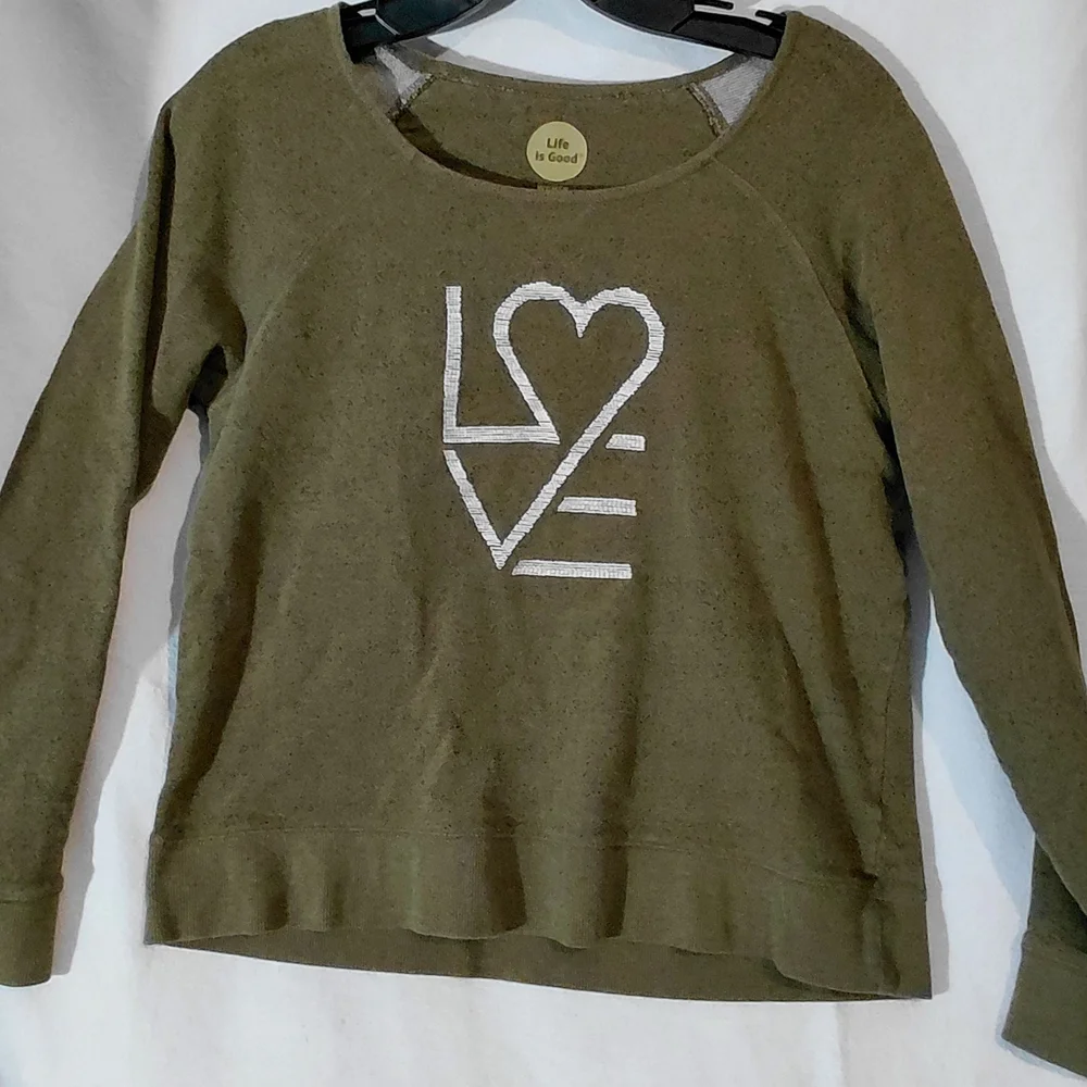 Life Is Good Green Sweatshirt with Heart Graphic - Picture 1 of 11